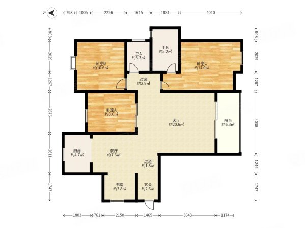 翡翠城3室2厅2卫117.53㎡南北155万