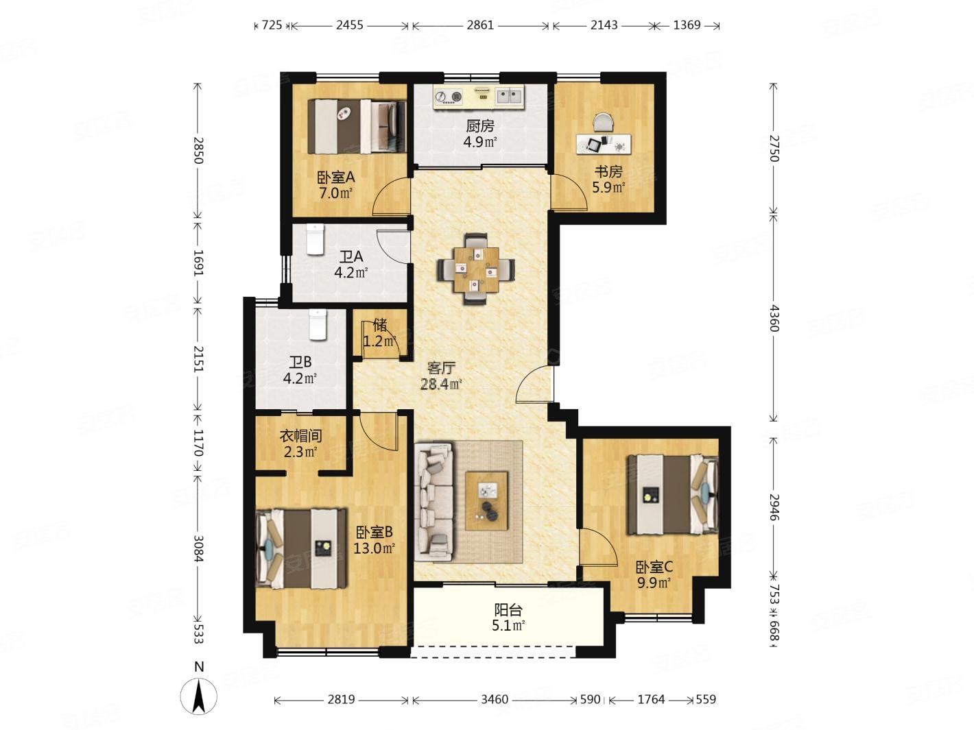 雅戈尔江上4室2厅2卫113.11㎡南408万
