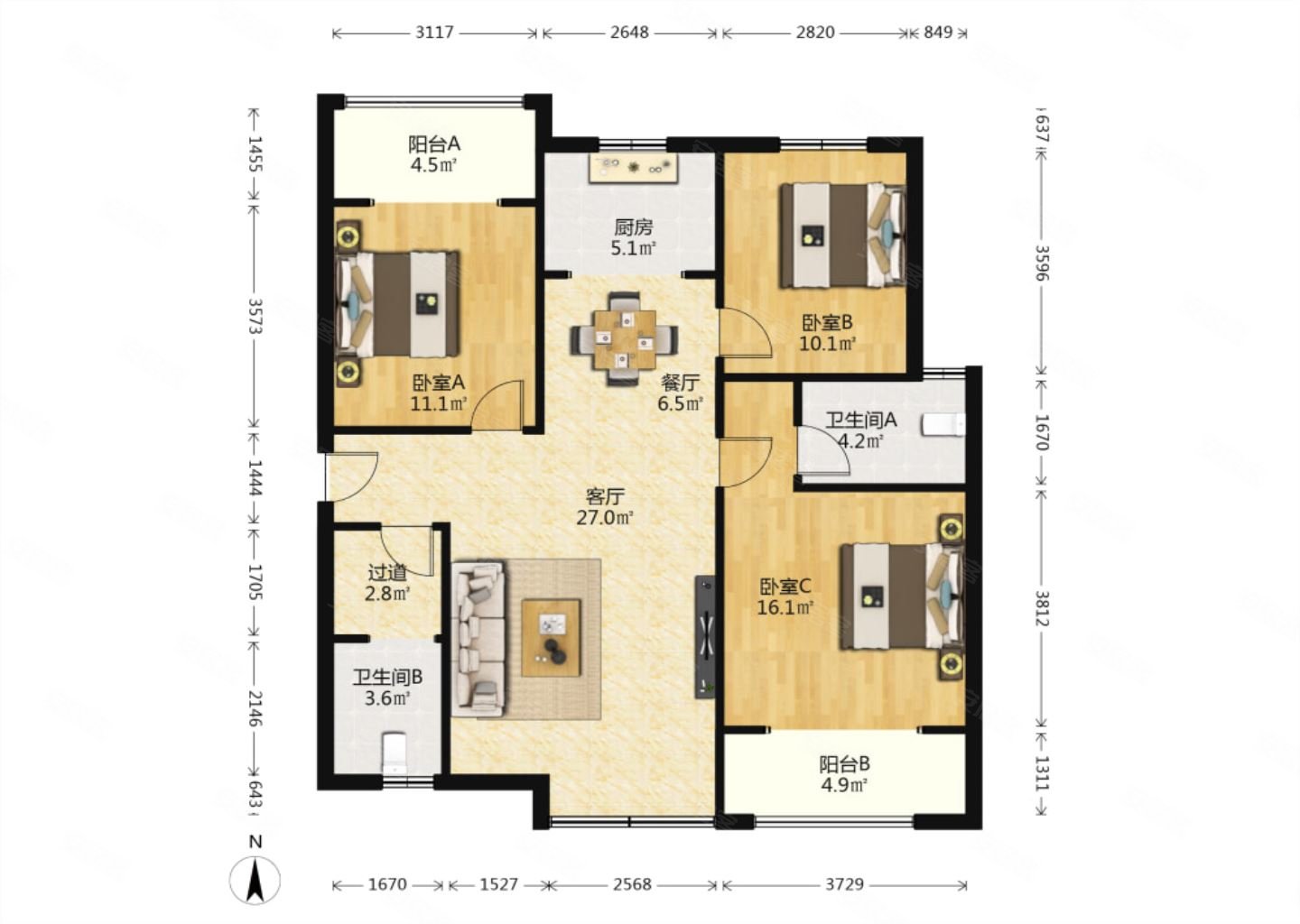 西城国际毛坯三室全明证满二南北双阳台价格可谈