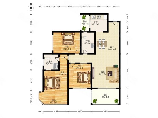 大东城(一期)3室2厅2卫87.88㎡东南345万