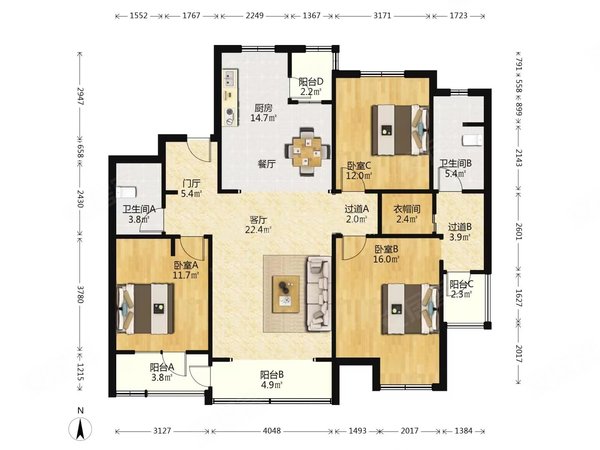 【多图】天泰城五期新罗园,天泰城租房,新罗园大套三 房源采光好 南北