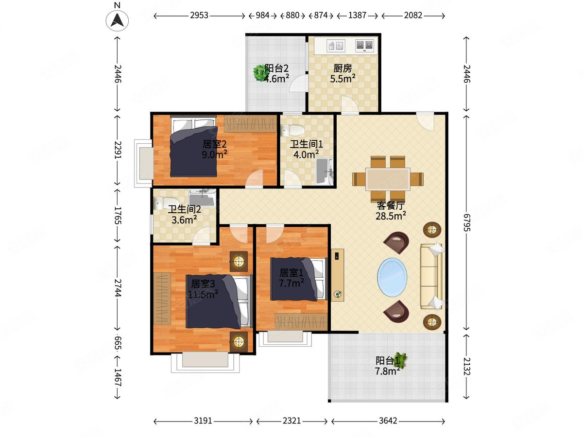碧桂园凤凰城凤馨苑3室2厅2卫92.18㎡南北150万