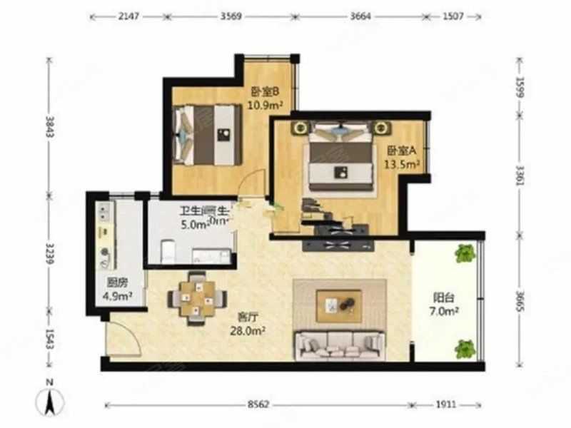 御府花都(A区)2室2厅1卫89.25㎡东南200万