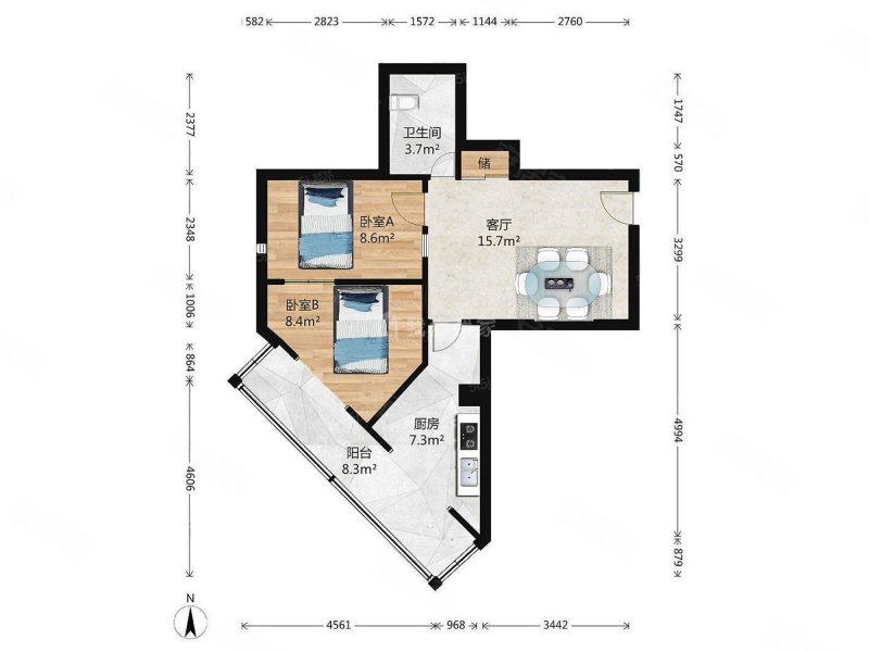 北露园2室1厅1卫68.7㎡西南570万