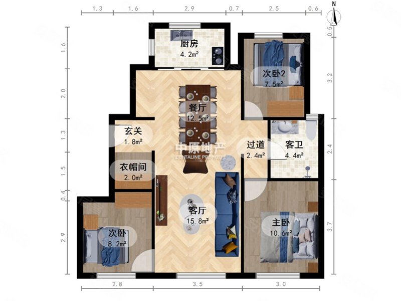 融创臻园兰禾嘉苑3室2厅1卫100㎡南北153万