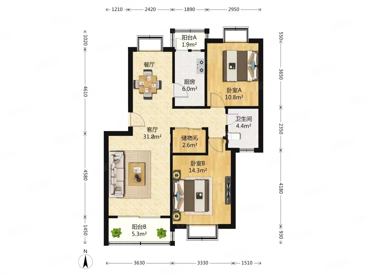 大俩房精装好房 飞机户型 南北通透 世纪新城(公寓住宅),世纪新城