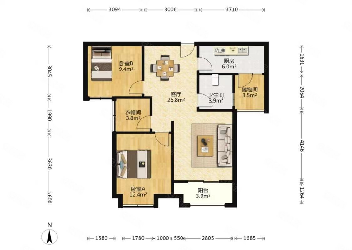新急售海亮九玺中高楼层小三房户型方正采光好交通便利