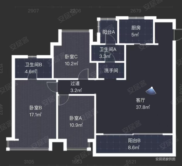 万科翡翠之光3室2厅2卫127.57㎡南北350万