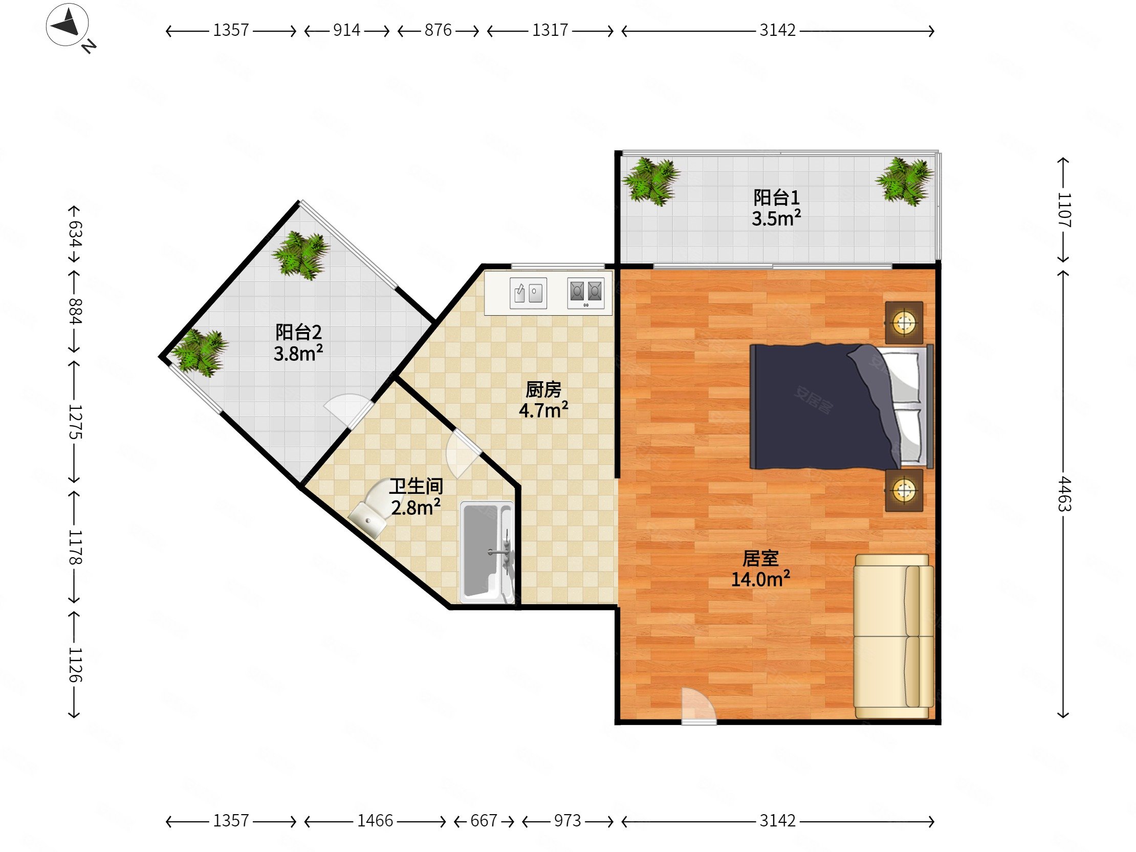 南向客厅出阳台大单间带储物间特殊户型自住精装修
