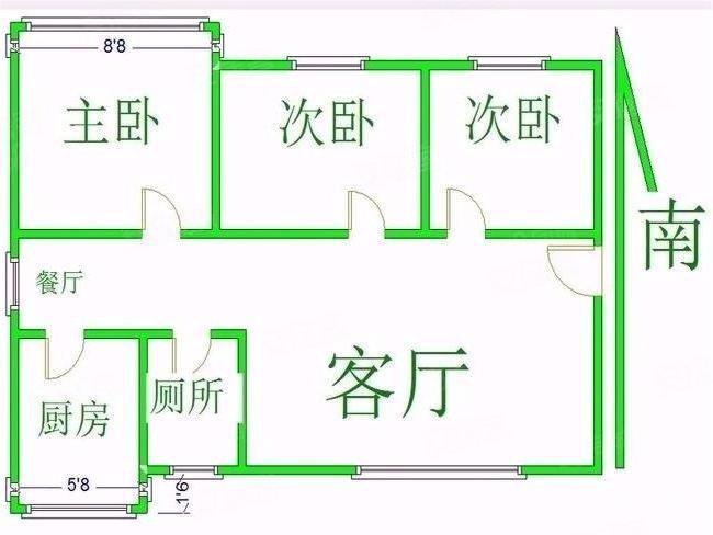 滨河花园3室2厅1卫104㎡南北95万