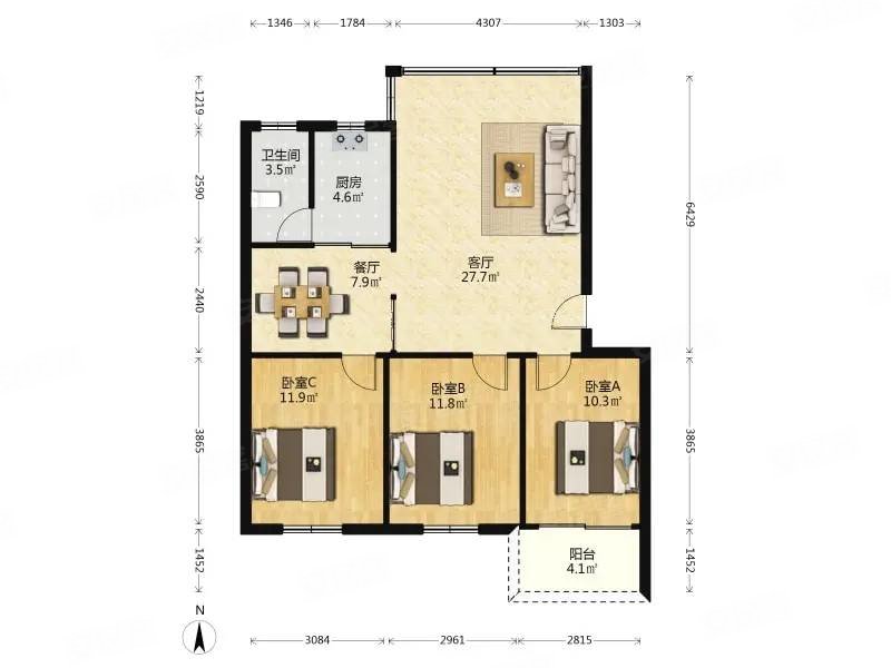 东环路6号大院3室2厅1卫98㎡南北439万