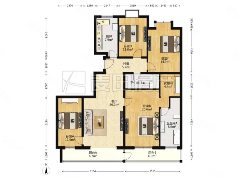 6号线地铁 兰德华庭 南北通透4居 双阳台!