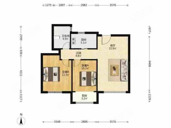 梧桐公社(南里)2室2厅1卫92.32㎡南105万