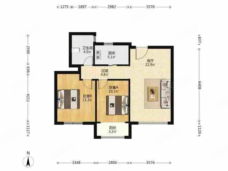 梧桐公社(南里)2室2厅1卫92.32㎡南105万