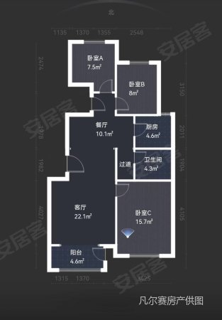 永定河孔雀城剑桥郡(五期)3室2厅1卫91.17㎡南北86万