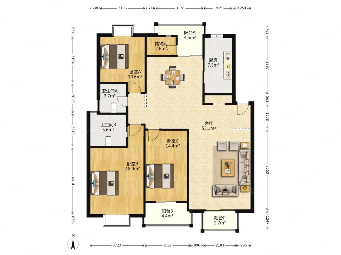 仁恒翠竹园4室2厅2卫137.93㎡南465万