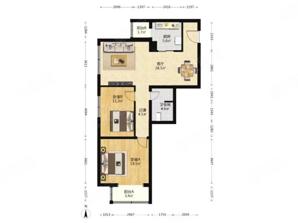 京铁家园2室2厅1卫102.4㎡西南499万