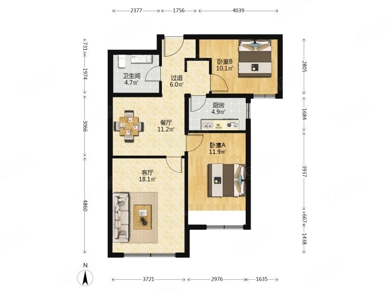 通州区 九棵树 玉兰湾 全南两居室 采光无遮挡 看房方便