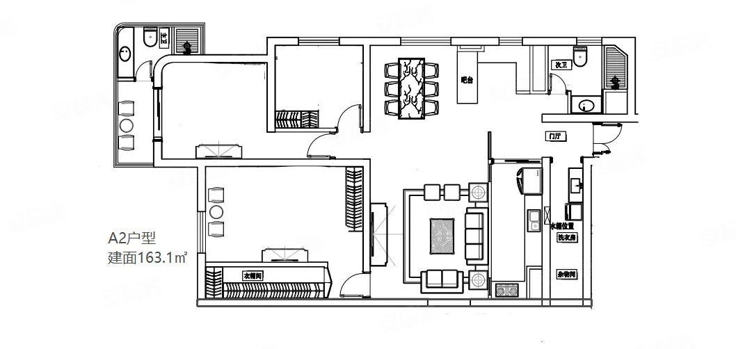 裕兴大厦(商住楼)3室2厅1卫163㎡南北598万