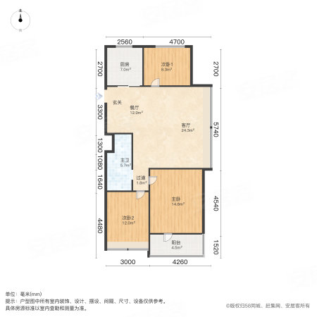 万科桃花源(三期)3室1厅1卫103㎡西135万