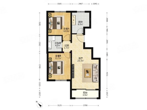 园博嘉园(东区)2室2厅1卫86㎡东西420万