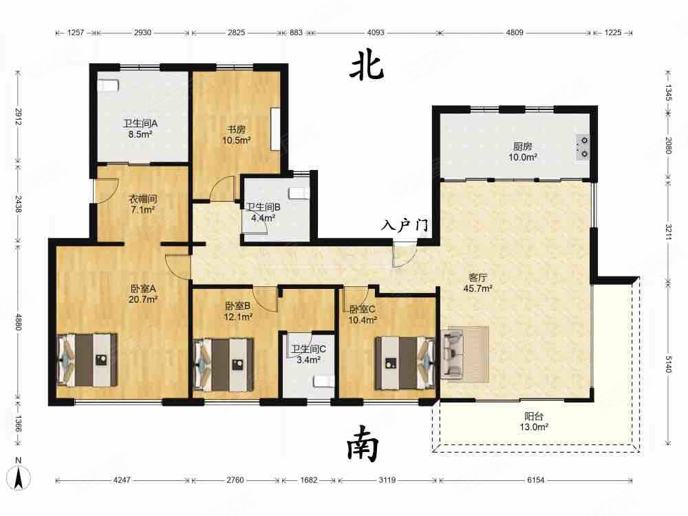 上湖城章(一期)4室2厅3卫172.51㎡南920万