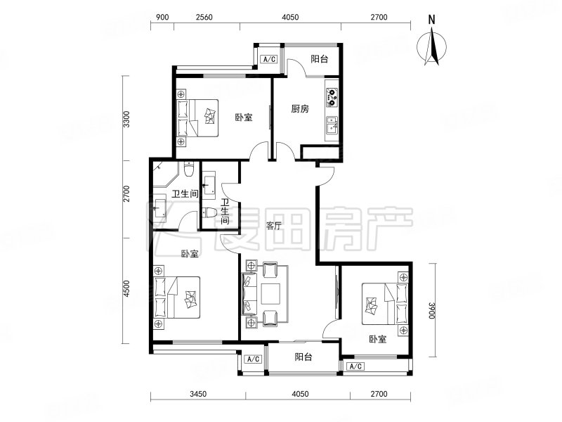 北五环外 眼镜户型三居室!我有钥匙!随时看房!视野一览无余
