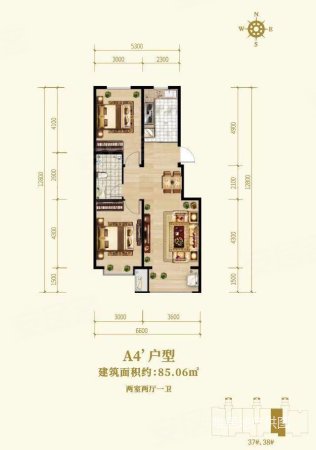 海滨胜境2室2厅1卫83.37㎡南北60万