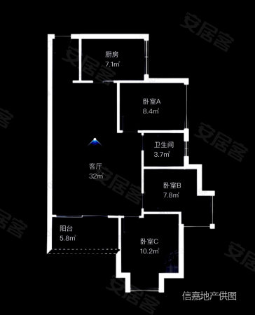 万科金域缇香3室2厅1卫88.6㎡南北220万