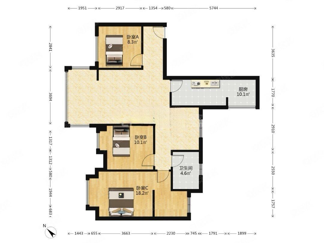 温莎国际社区3室2厅1卫98㎡南北93.5万