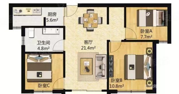 长房半岛蓝湾3室2厅1卫88.31㎡南北89.8万