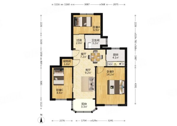 新建路新村3室2厅1卫75㎡南北117万