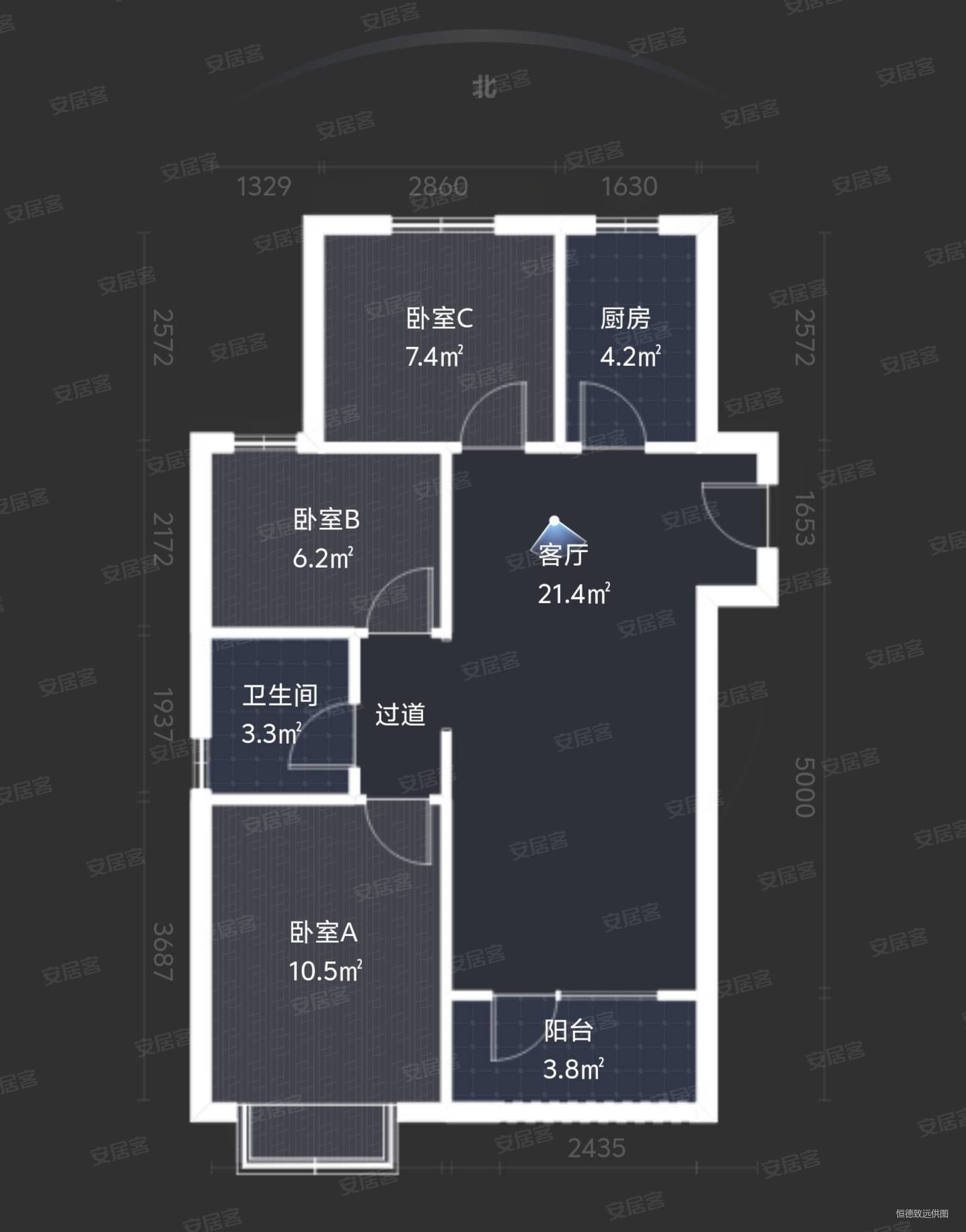 云岭世家3室2厅1卫89.03㎡南北160万