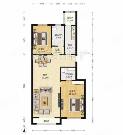 乐府江南2室2厅2卫119㎡南北1150万