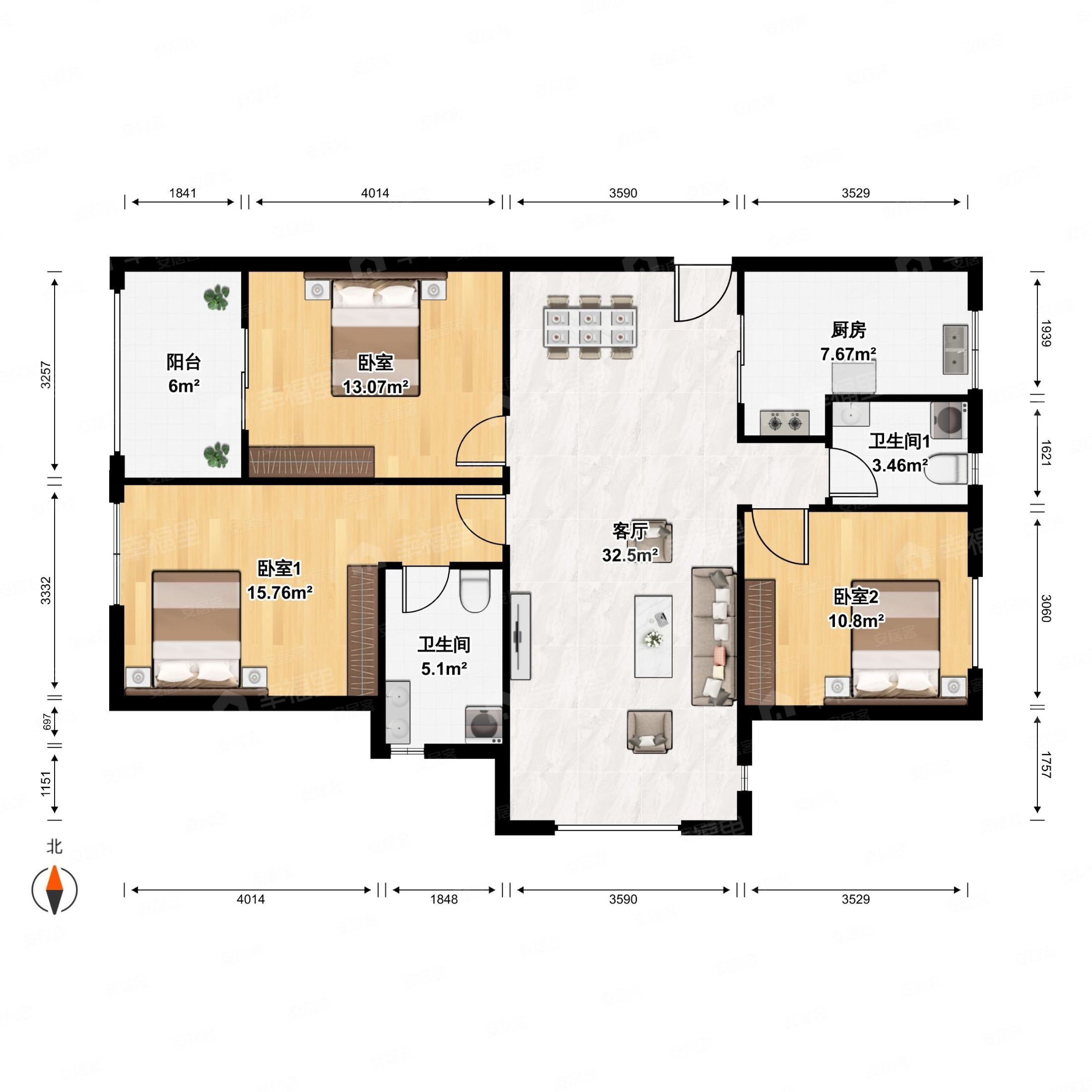 天泽奥莱时代3室2厅2卫105.61㎡东南90万