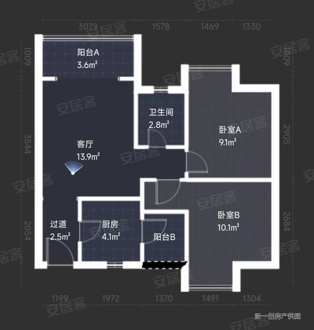 五福佳苑2室1厅1卫63.98㎡南北88.88万