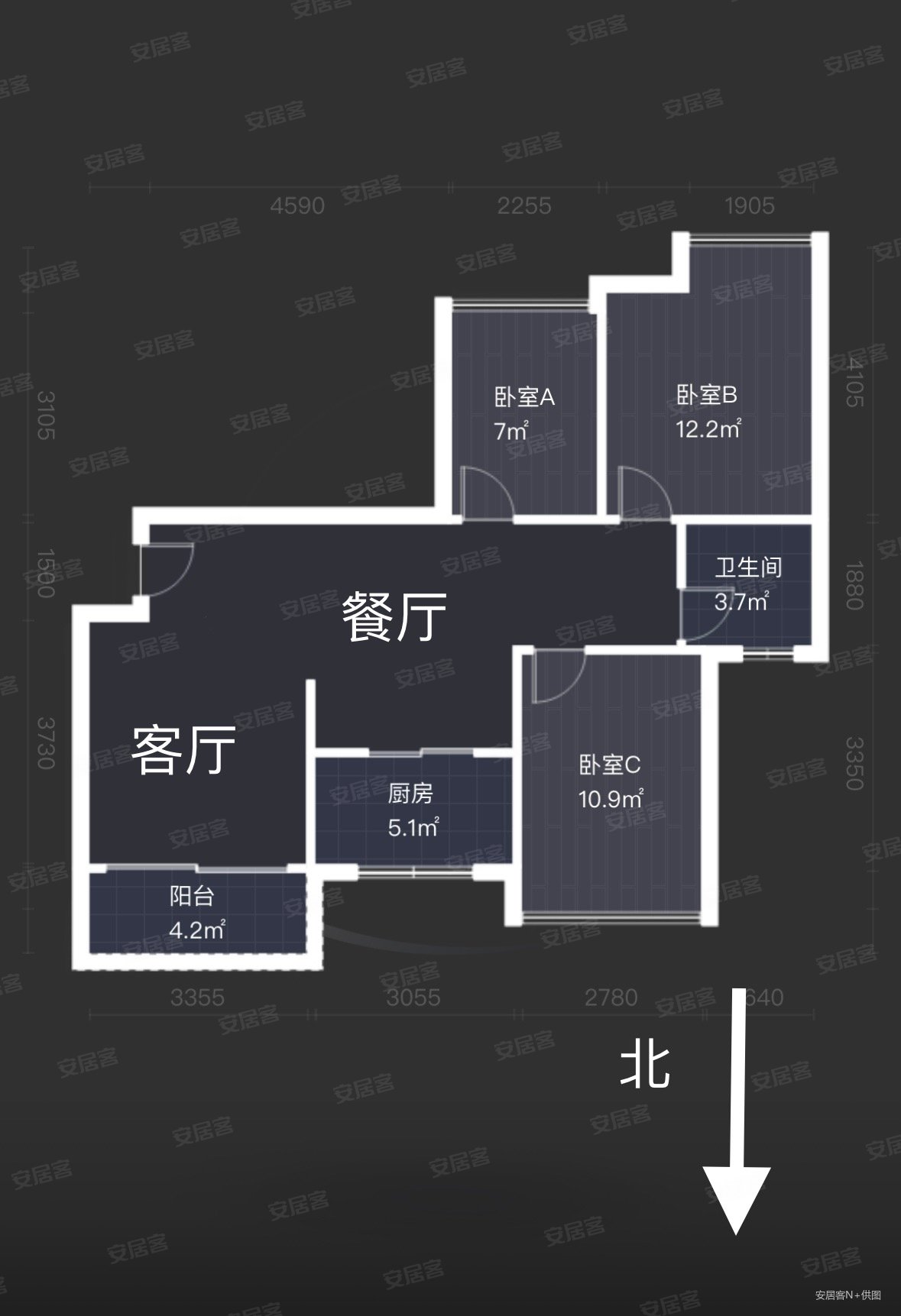 鑫海国际公寓3室2厅1卫90.6㎡北138万