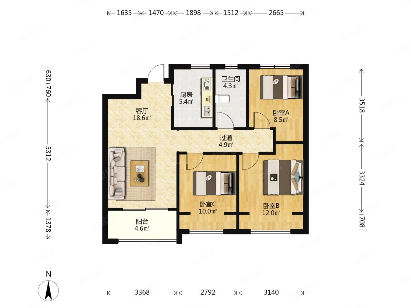 佳兆业三期精装3房高楼层全南户型地铁7号线旁