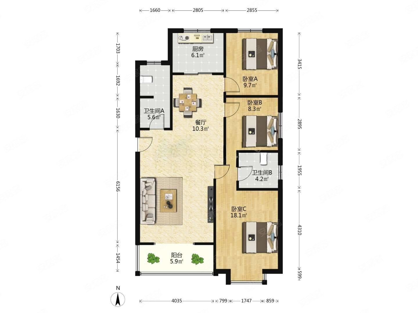 精装三室!东户全明户型!可谈价