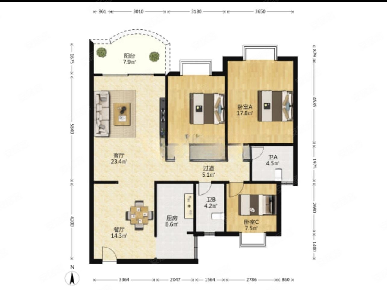 真实急售凤岭南山水方园三房二厅二卫123平方