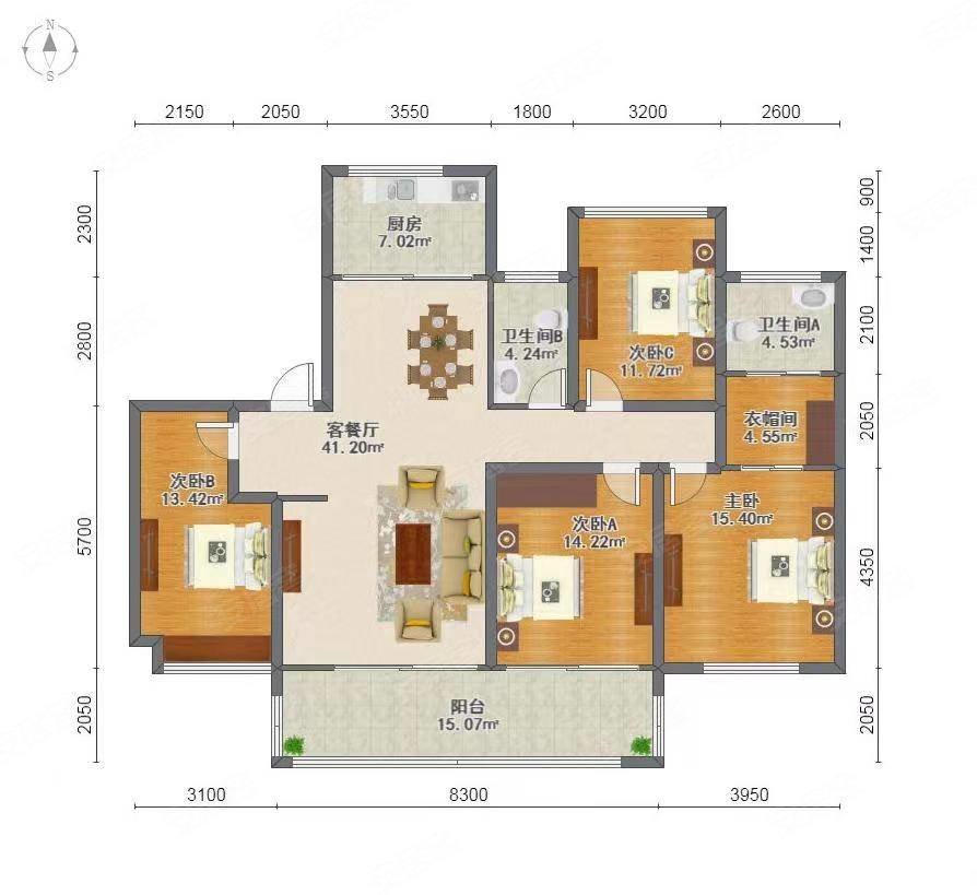 明月滨河 精装修四房两卫 户型好 南北通透 大开间朝南 通透
