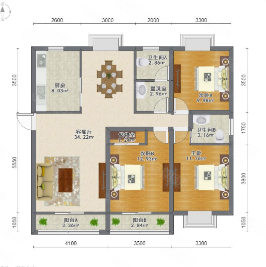凯旋花园 石路旁 三室两卫  楼层好 有钥匙急售!