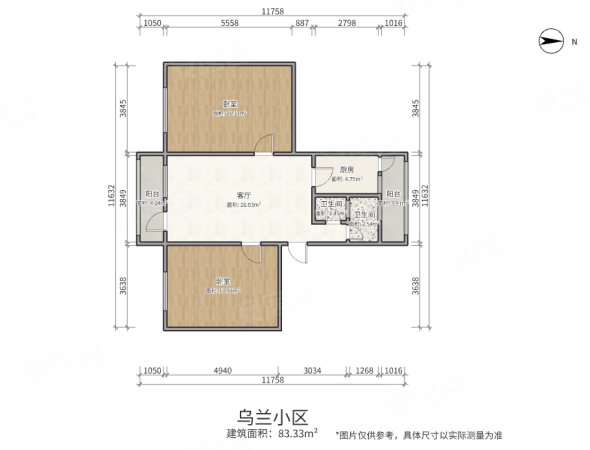 乌兰小区2室1厅1卫83.33㎡南北120万