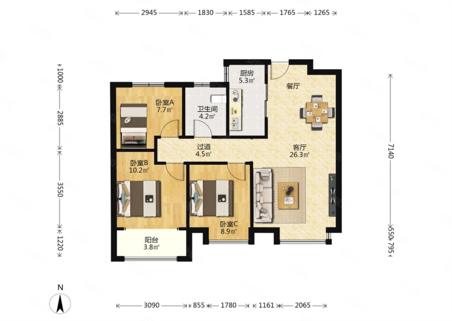 标准三室,南北通透,采光好无遮挡,户型比较方,隆基泰和万和郡二手房