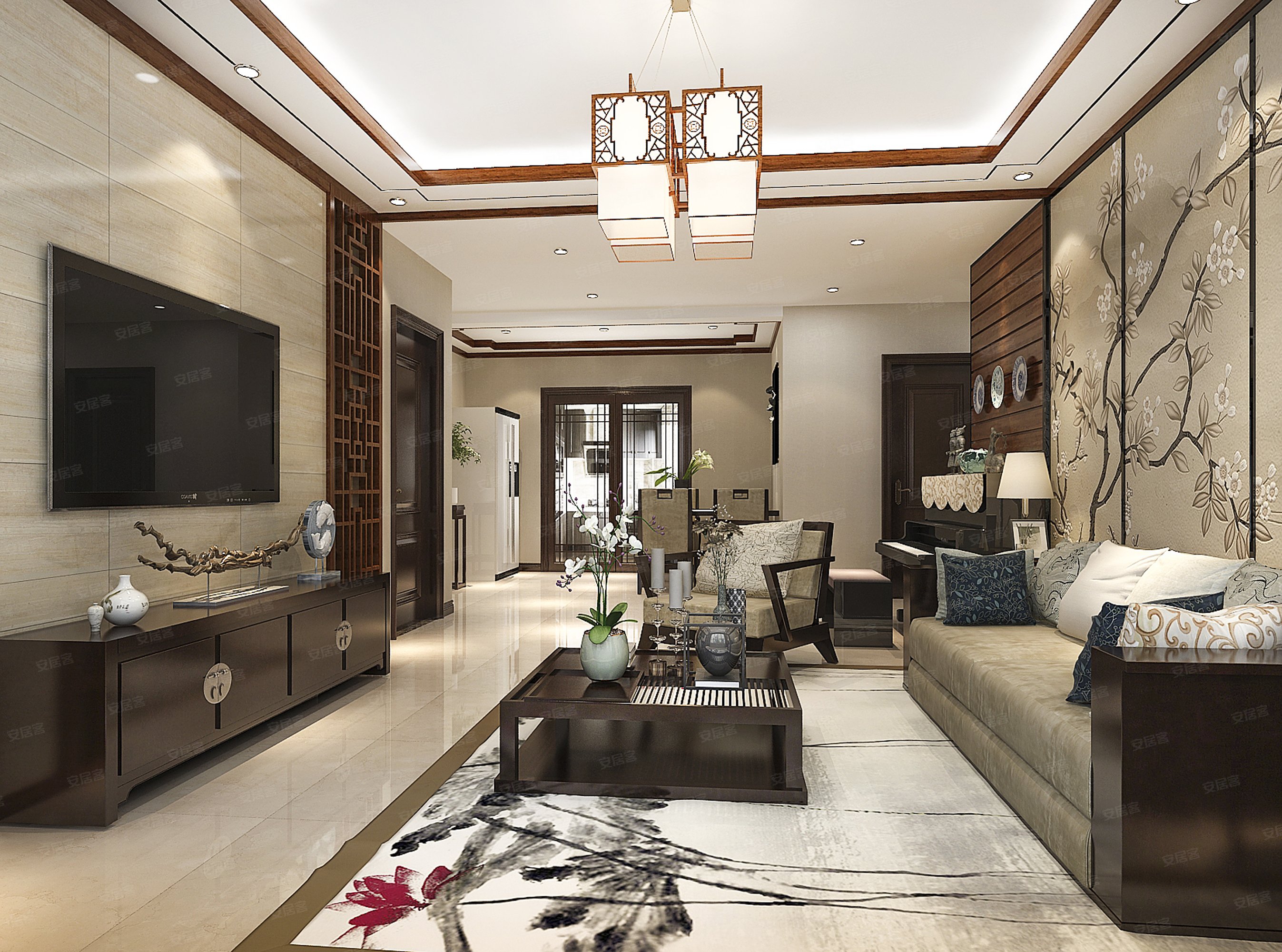 110平米新中式风格,富有传统韵味的设计-安居客装修案例