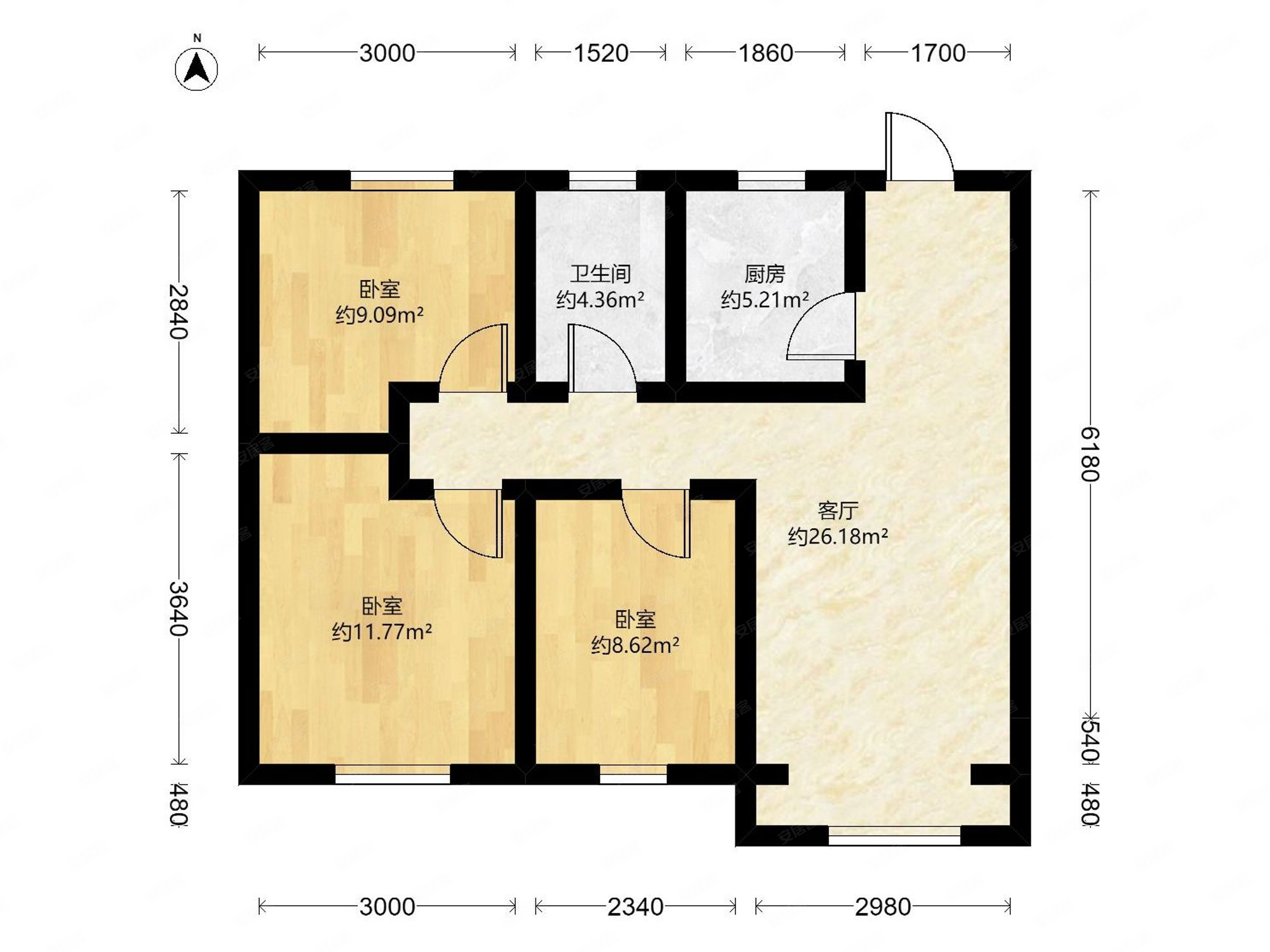 津南区合盈园3室2厅1卫1厨1阳台