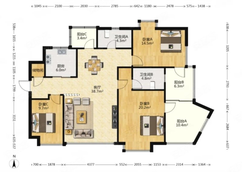 天一城(a区)3室2厅2卫137.16㎡南北140万