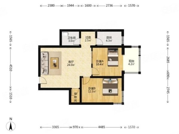 新华街三里2室1厅1卫85.51㎡东南408万