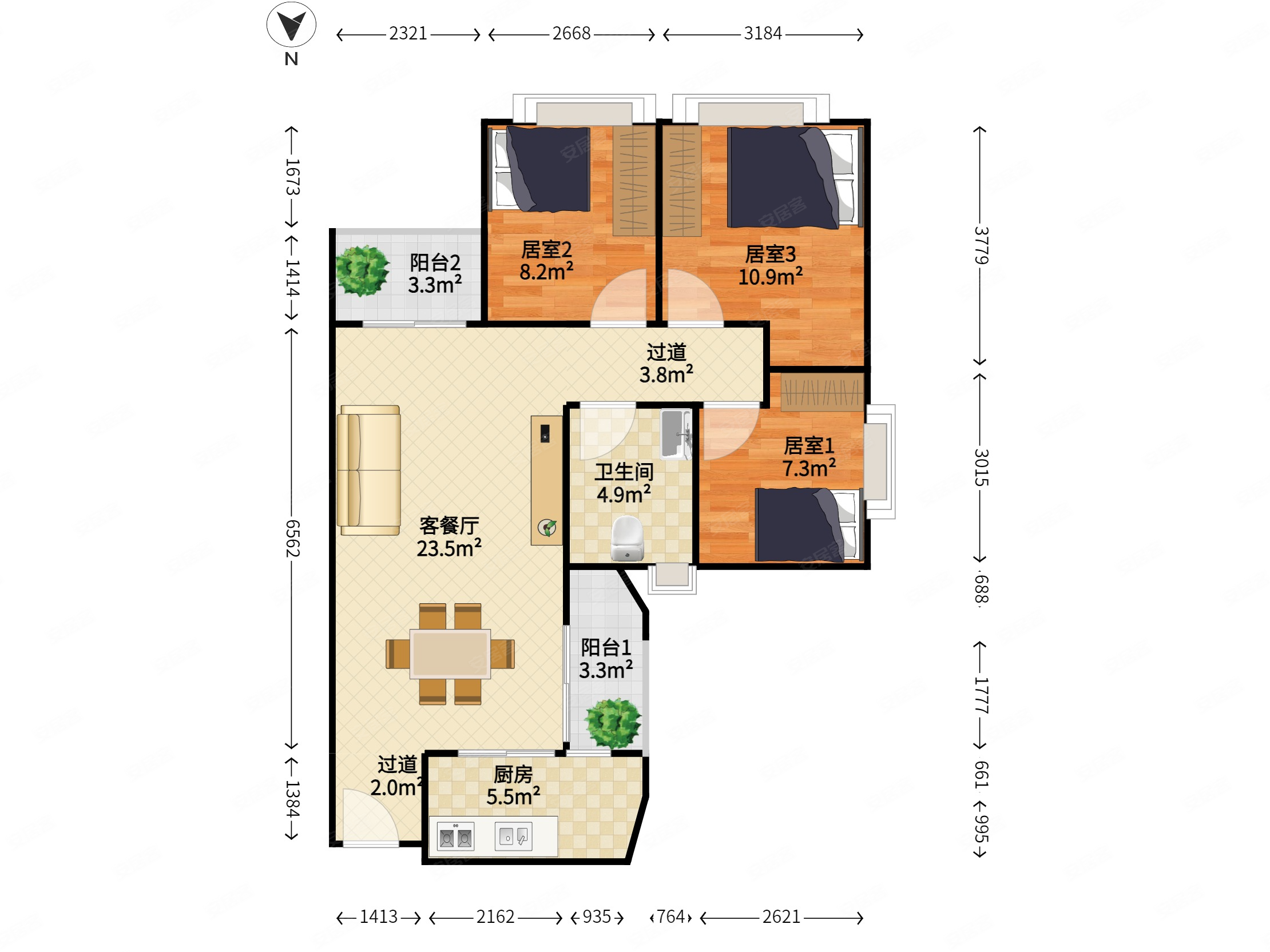 侨香村3室2厅1卫89.86㎡南北860万