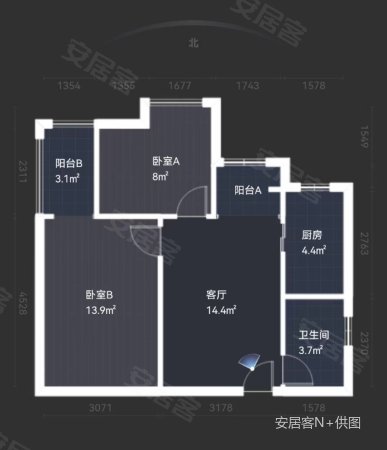 卡布奇诺国际社区2室1厅1卫65.99㎡北86.8万